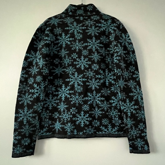 Neve Dark Charcoal Gray and Blue Snowflake 1/4 Zip Wool Sweater, Size M - Picture 5 of 14